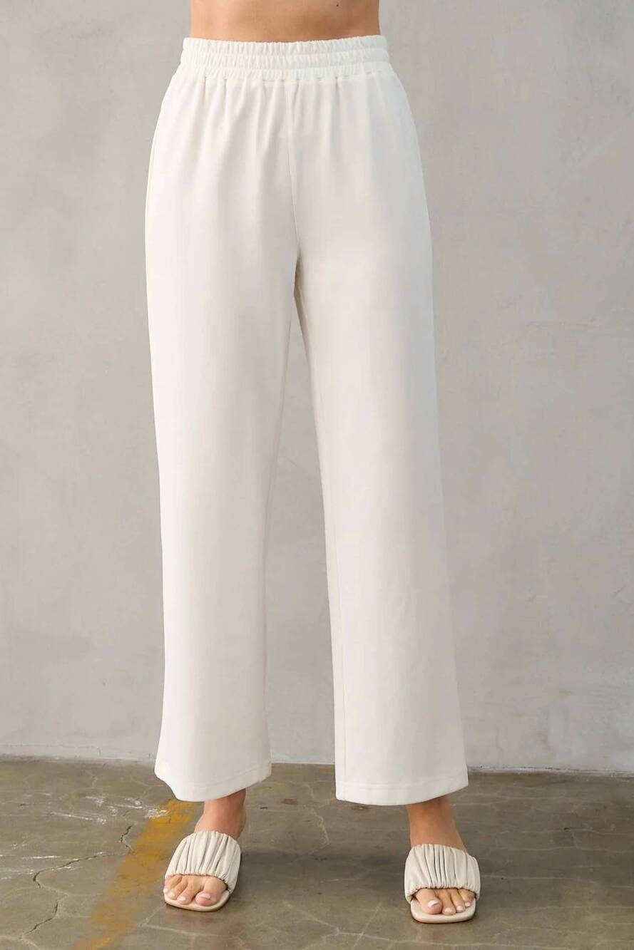 NEW THE GREII women's soft novelty knit wide-leg pants in white